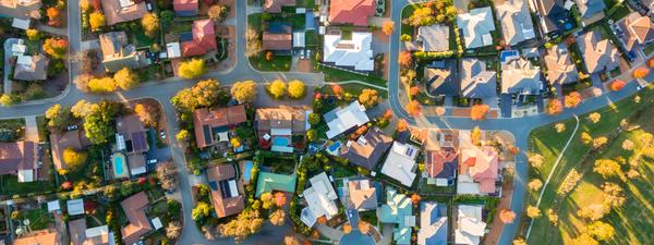 Aerial view of residential homes
